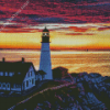 Portland Lighthouse Sunset Sky Diamond Painting