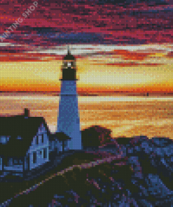 Portland Lighthouse Sunset Sky Diamond Painting