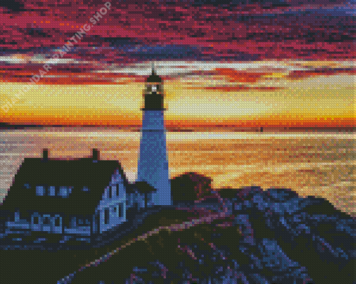 Portland Lighthouse Sunset Sky Diamond Painting