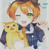 Rin Hoshizora And Cat Diamond Painting