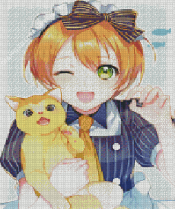 Rin Hoshizora And Cat Diamond Painting