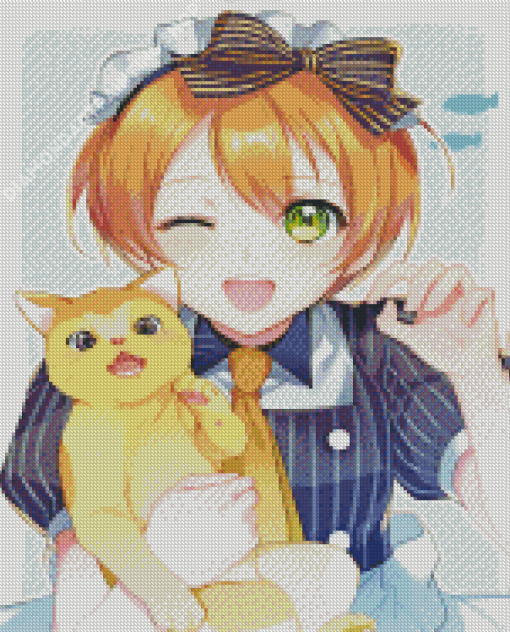 Rin Hoshizora And Cat Diamond Painting