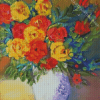 Still Life Red And Yellow Roses Vase Diamond Painting