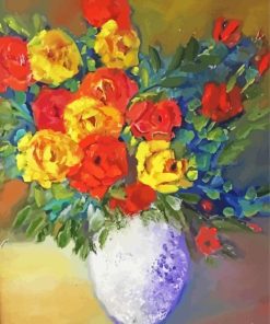 Still Life Red And Yellow Roses Vase Diamond Painting