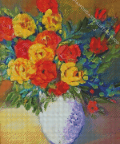 Still Life Red And Yellow Roses Vase Diamond Painting