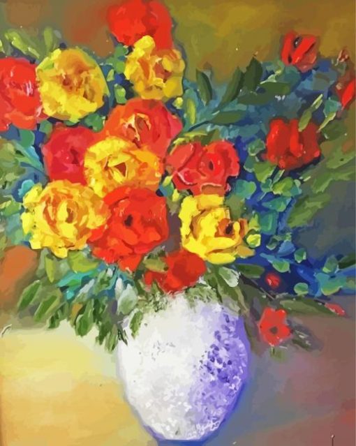 Still Life Red And Yellow Roses Vase Diamond Painting