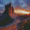 Tre Cime Di Lavaredo Mountains At Sunset Diamond Painting