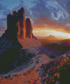 Tre Cime Di Lavaredo Mountains At Sunset Diamond Painting