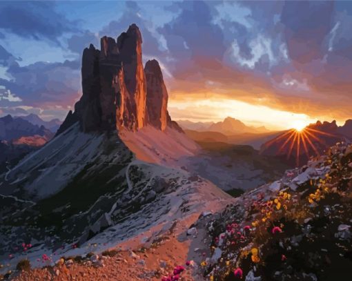 Tre Cime Di Lavaredo Mountains At Sunset Diamond Painting