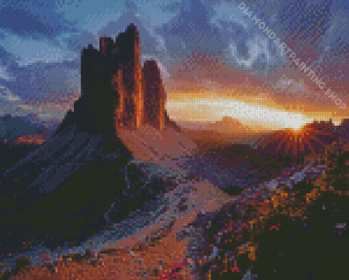 Tre Cime Di Lavaredo Mountains At Sunset Diamond Painting