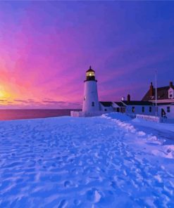 Winter Beach Lighthouse Diamond Painting