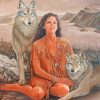 Young Indian Woman And Wolf Diamond Painting