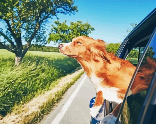 Adorable Dog And Car Diamond Painting