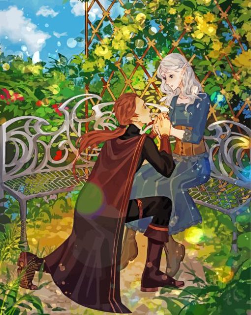 Aesthetic Anime Couple In The Garden Diamond Painting