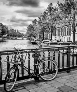 Black And White Amsterdam Bicycle Diamond Painting