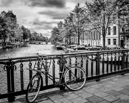 Black And White Amsterdam Bicycle Diamond Painting