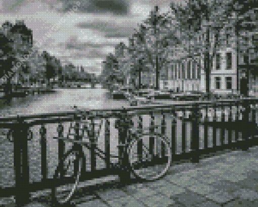 Black And White Amsterdam Bicycle Diamond Painting