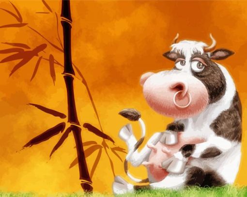 Black And White Cows Cartoon Diamond Painting