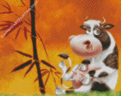 Black And White Cows Cartoon Diamond Painting