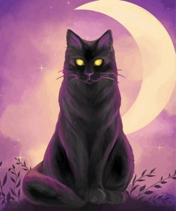 Black Cat With Yellow Eyes And Moon Diamond Painting