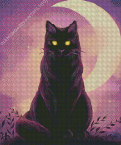 Black Cat With Yellow Eyes And Moon Diamond Painting