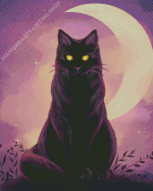 Black Cat With Yellow Eyes And Moon Diamond Painting