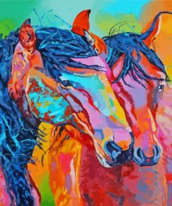 Colored Couple Horses Diamond Painting