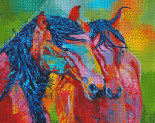 Colored Couple Horses Diamond Painting