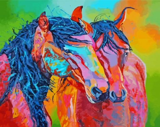 Colored Couple Horses Diamond Painting