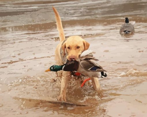 Dog Hunting Duck Diamond Painting