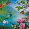 Flowers With Butterflies Diamond Painting