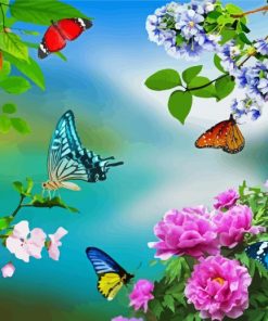 Flowers With Butterflies Diamond Painting