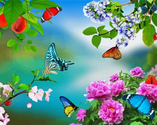 Flowers With Butterflies Diamond Painting