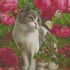 Pink Flowers Cat Yana Movchan Diamond Painting