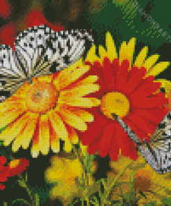 Red And Yellow Flowers With Butterflies Diamond Painting