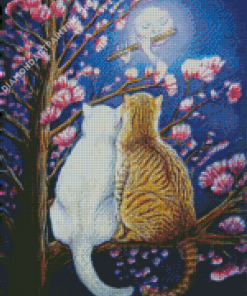 Romantic Cat Art Moonlight Diamond Painting