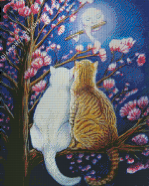 Romantic Cat Art Moonlight Diamond Painting