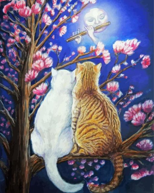 Romantic Cat Art Moonlight Diamond Painting