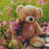 Teddy Bear In Flowers Field Diamond Painting