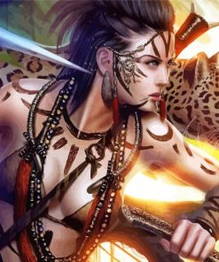 Warrior Girl With Leopard Diamond Painting