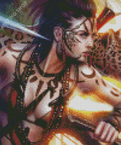 Warrior Girl With Leopard Diamond Painting