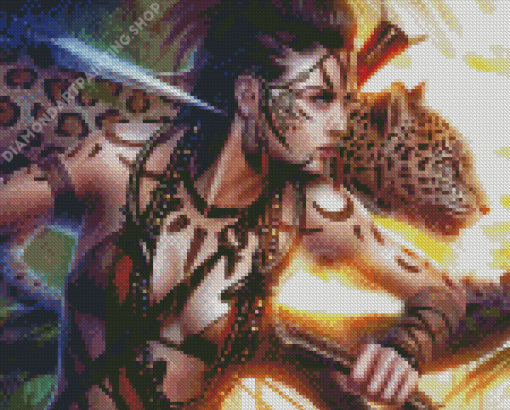 Warrior Girl With Leopard Diamond Painting