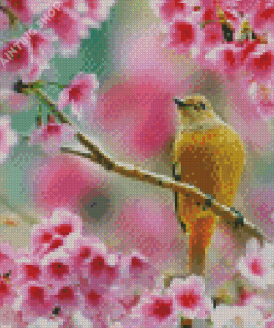 Aesthetic Bird Pink Flower Diamond Painting