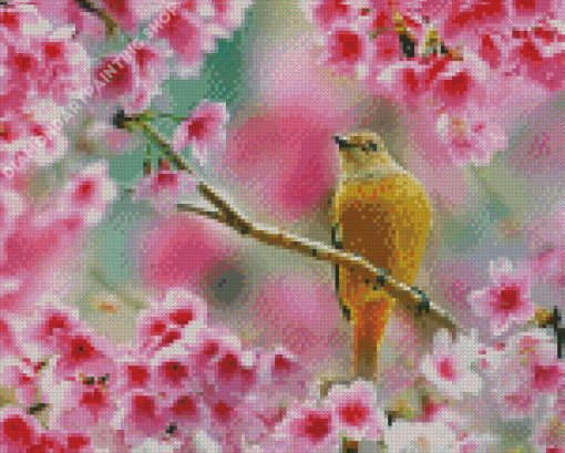 Aesthetic Bird Pink Flower Diamond Painting