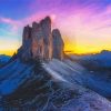 Beautiful Sunset In Tre Cime Di Lavaredo Mountains Diamond Painting