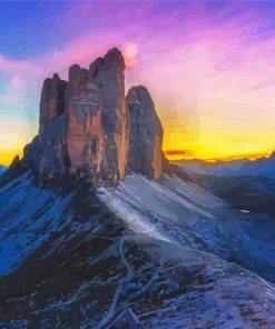 Beautiful Sunset In Tre Cime Di Lavaredo Mountains Diamond Painting