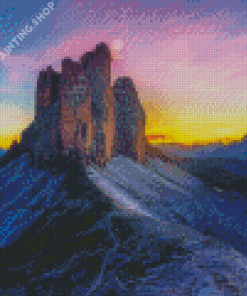 Beautiful Sunset In Tre Cime Di Lavaredo Mountains Diamond Painting