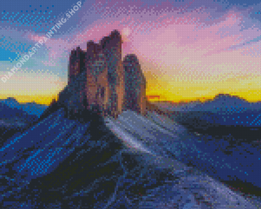 Beautiful Sunset In Tre Cime Di Lavaredo Mountains Diamond Painting