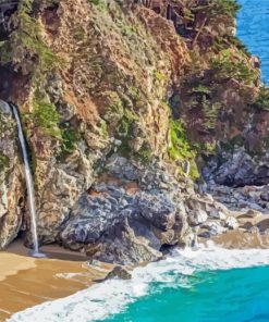 California Waterfall Beach Scene Diamond Painting