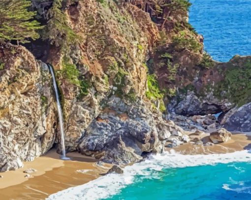 California Waterfall Beach Scene Diamond Painting